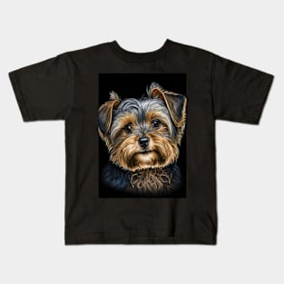 Super Cute Yorkshire Terrier Puppy Portrait Kids T-Shirt